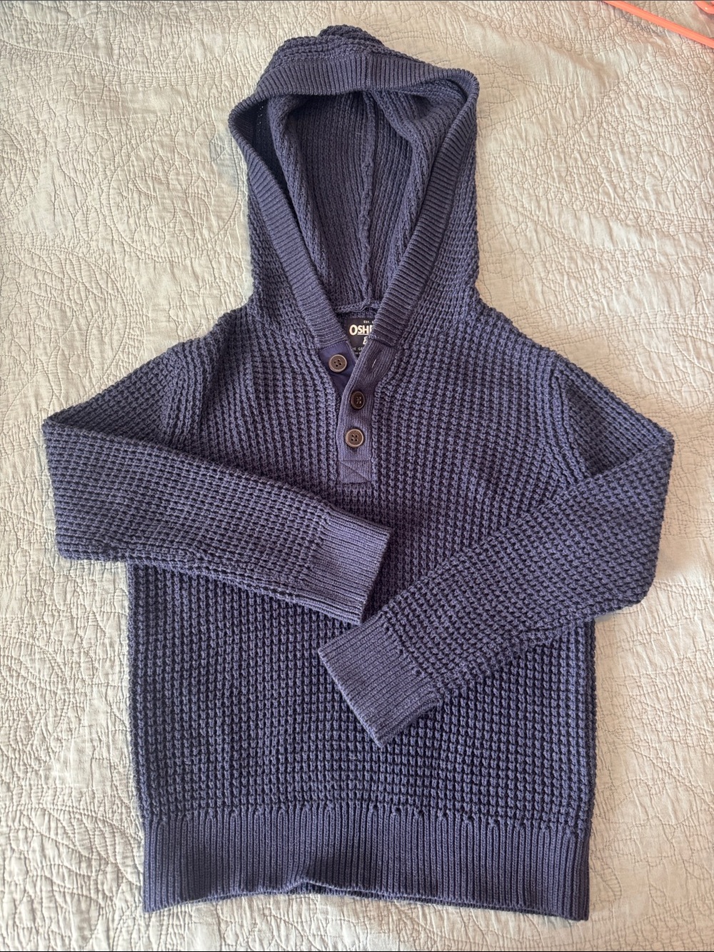 OshKosh B'gosh Navy Hooded Waffle Knit Henley Sweater